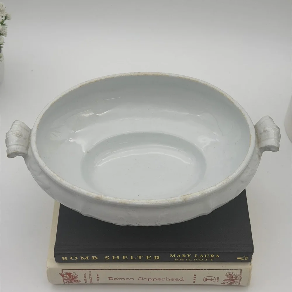 Vintage J Clementson Hanley White Ironstone Wheat Embossed Soup Tureen with Lid